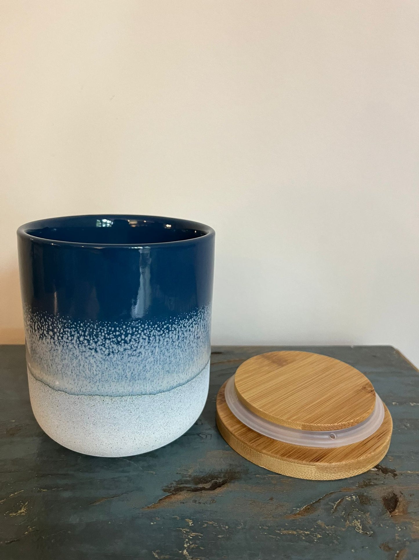 Blue Ombre Glaze Textured Canister