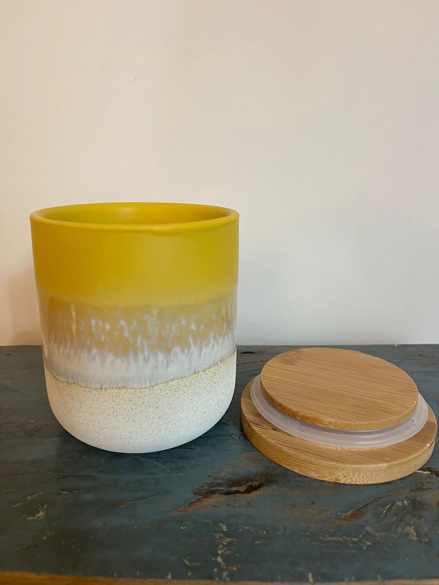 Yellow Ombre Glaze Textured Canister