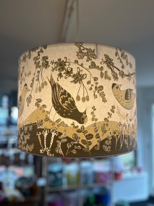 Cream and gold Siskin lampshade - lush designs - 39cm