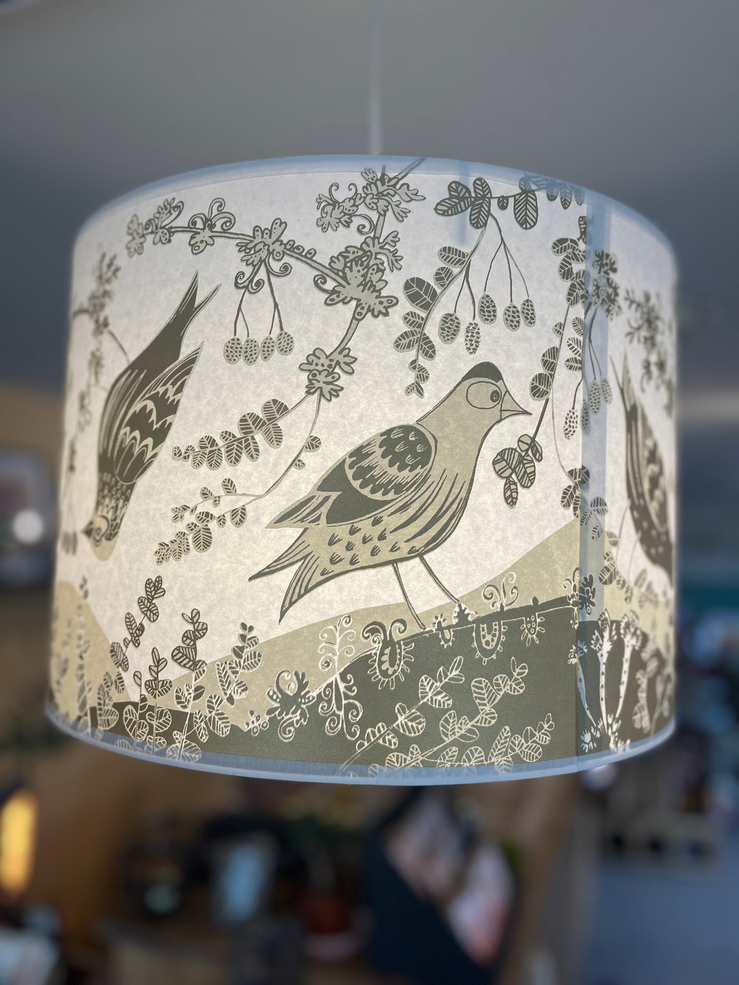 Cream and gold Siskin lampshade - lush designs - 39cm