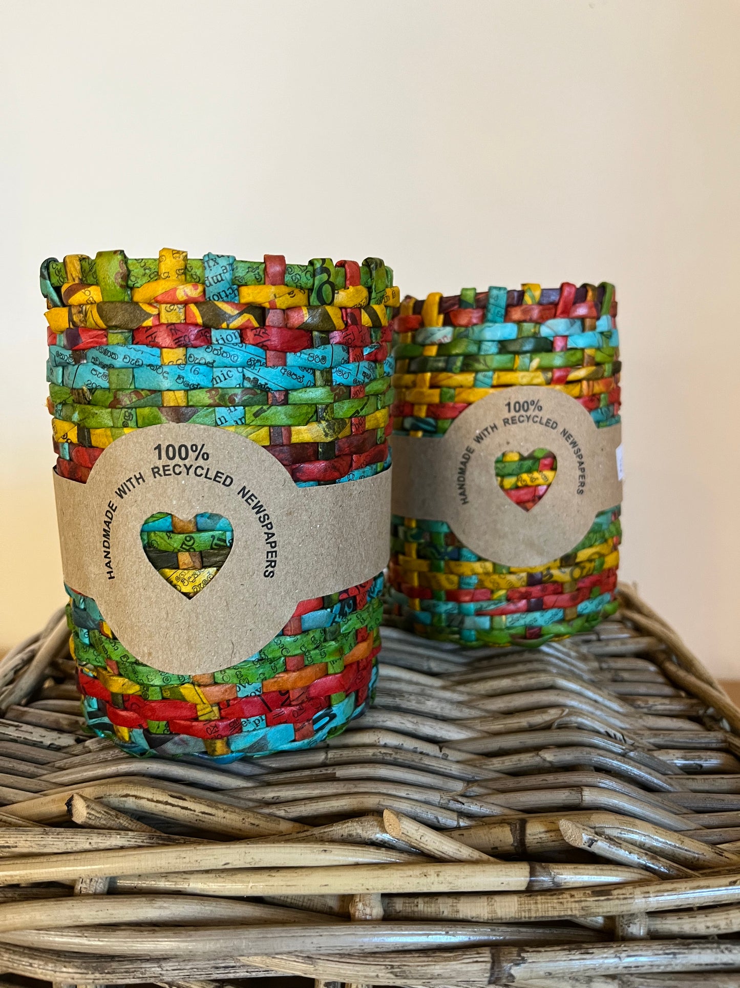 Recycled newspaper pots - Red, Blue, Yellow and Green