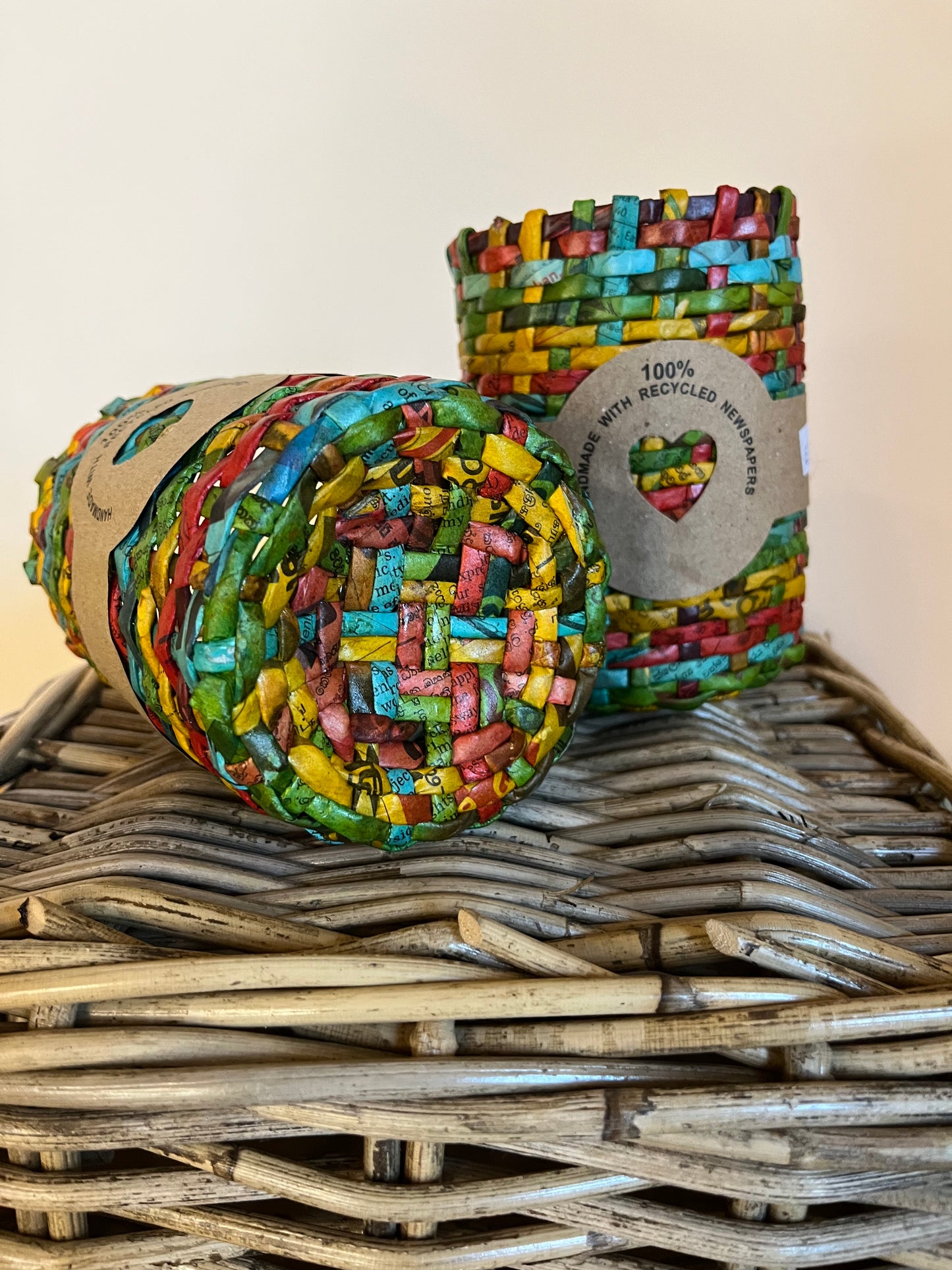 Recycled newspaper pots - Red, Blue, Yellow and Green