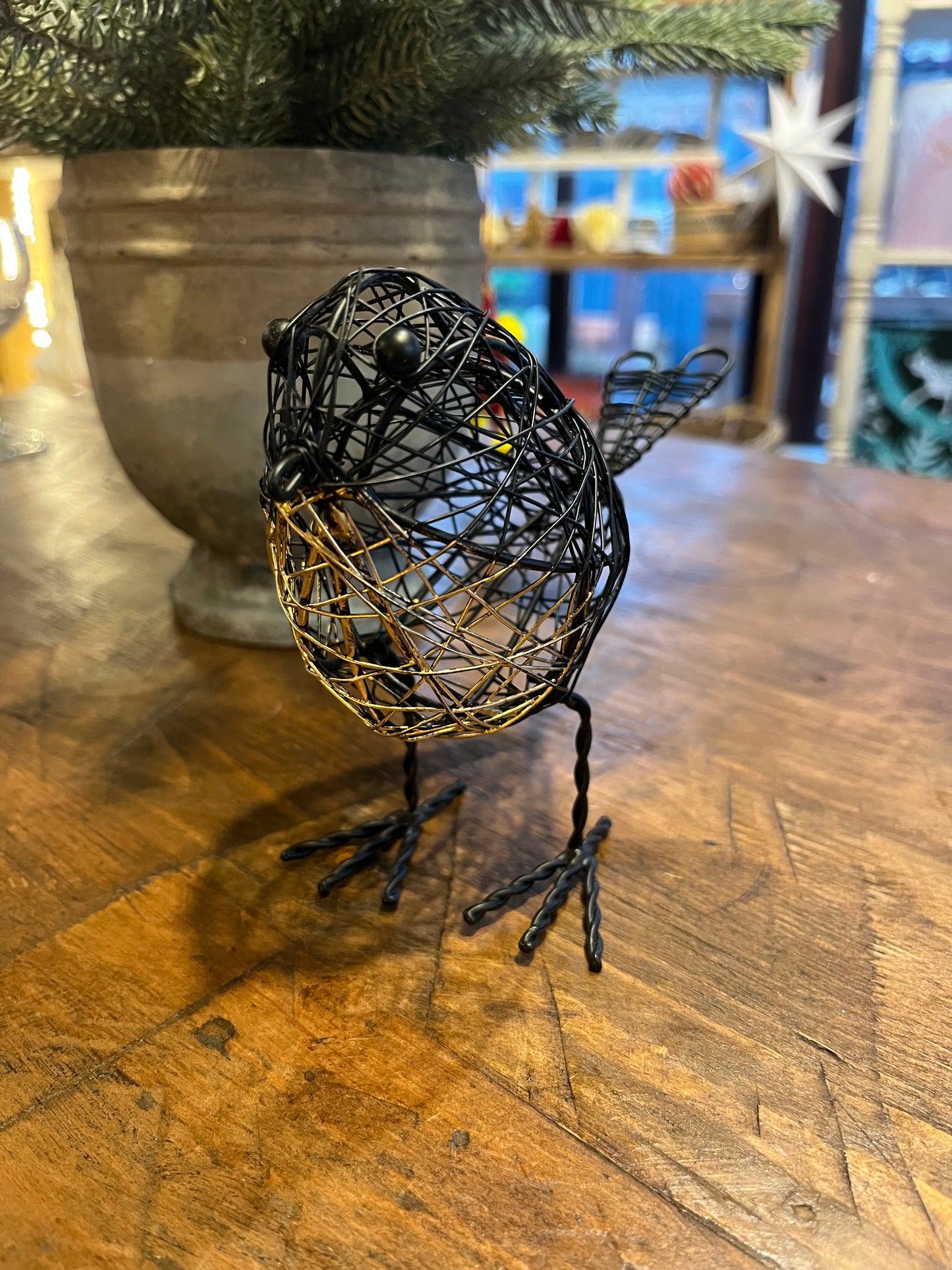 Small handmade wire bird with Gold chest