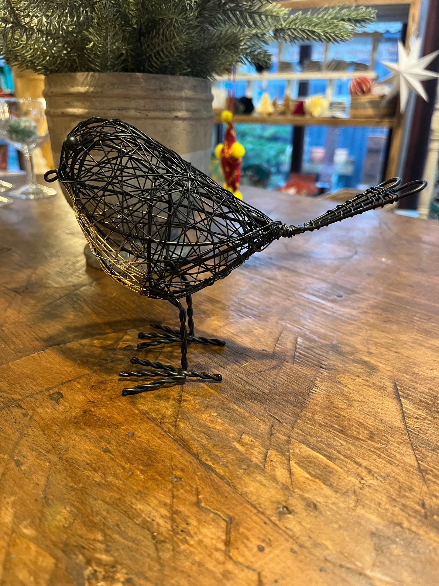 Small handmade wire bird with Gold chest