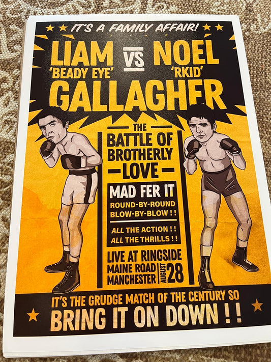 A3 Size  - Its a Family Affair - Liam vs Noel Gallagher - Music Prints - Music inspired