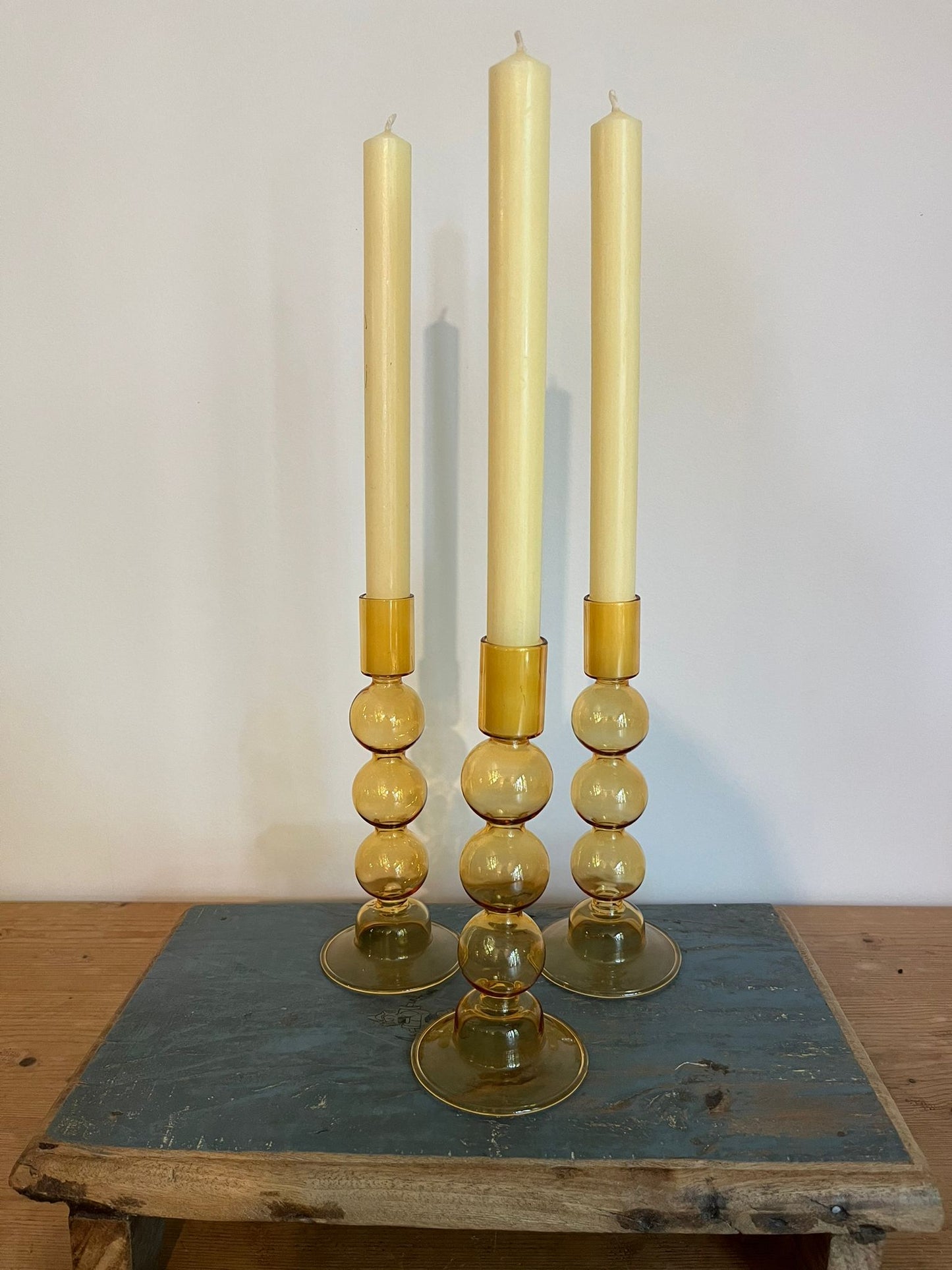 Retro Style Glass Bubble Candle Holder - Yellow