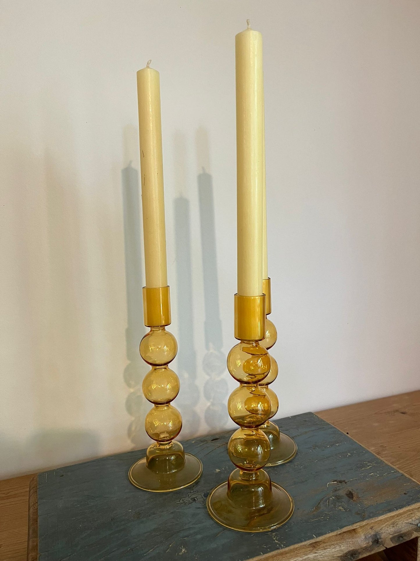 Retro Style Glass Bubble Candle Holder - Yellow