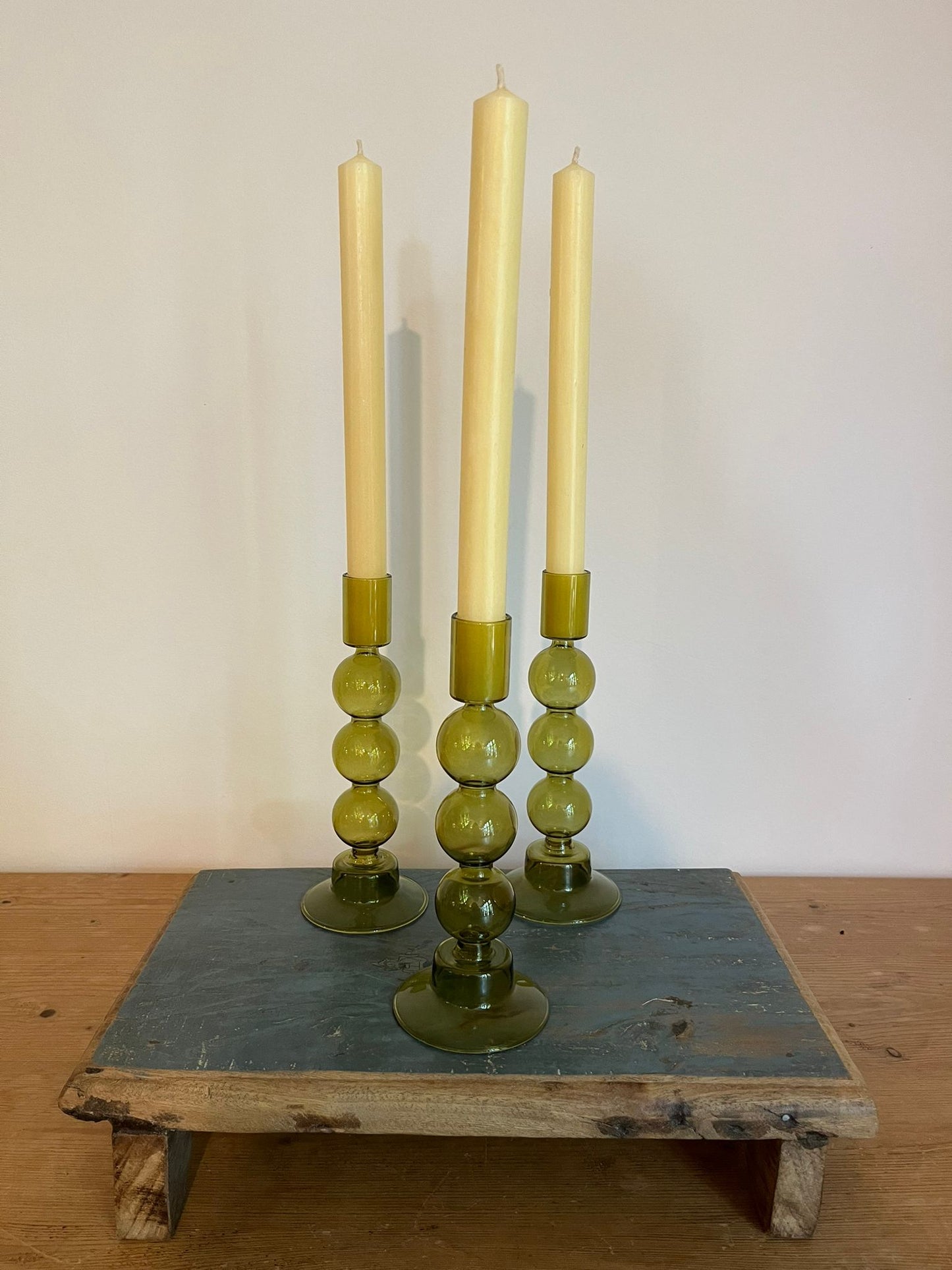 Retro Style Glass Bubble Candle Holder - Green