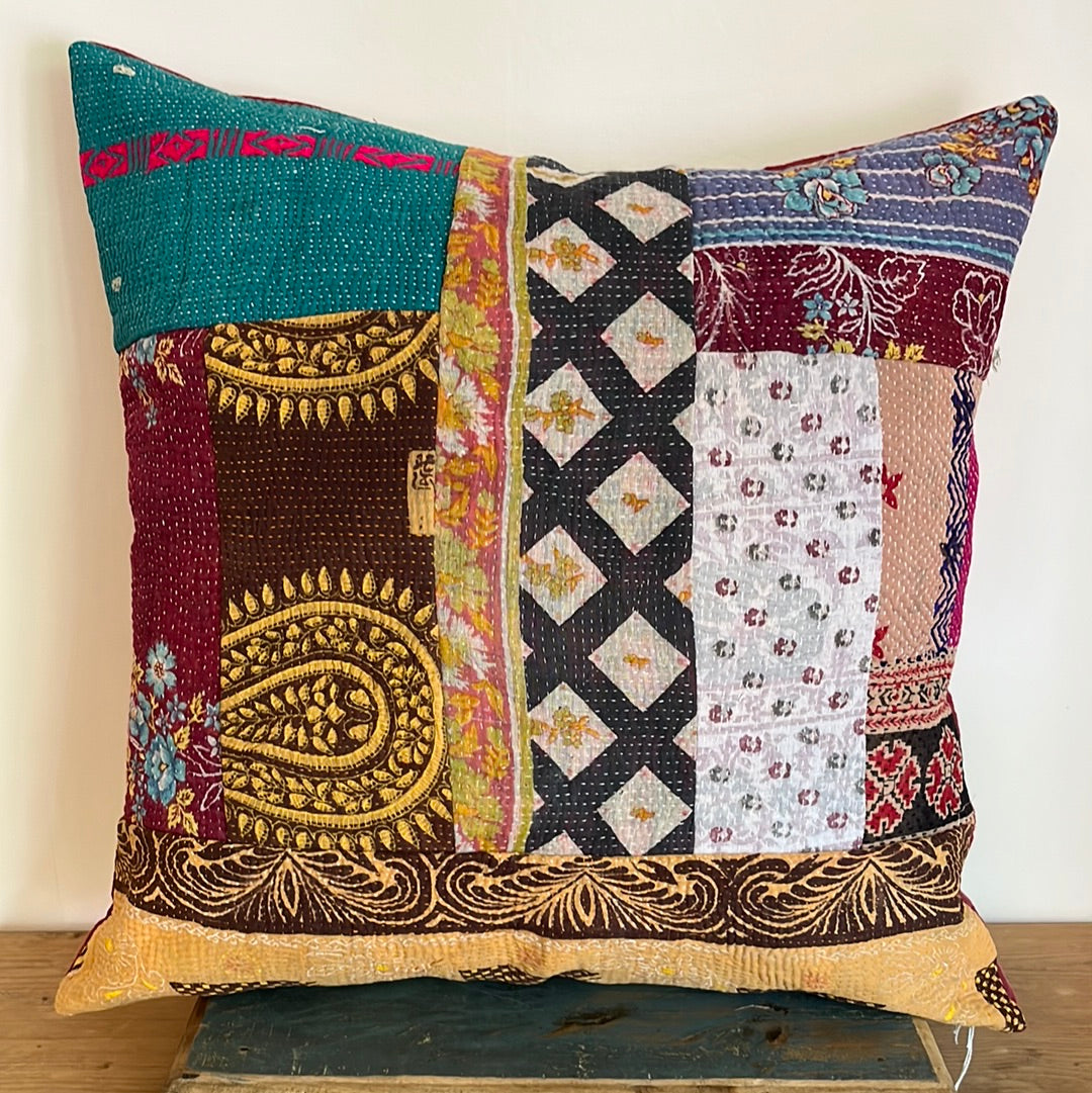 Vintage Kantha Patchwork Fabric Cushion 20"x20" - KL7