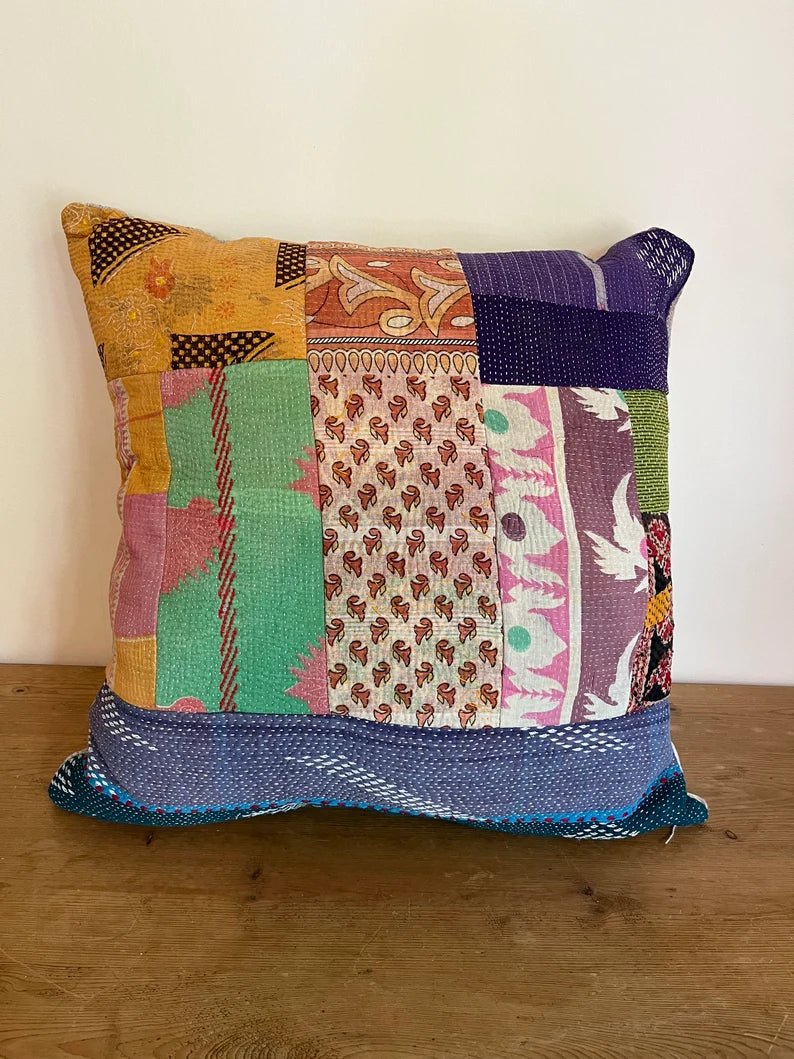 Vintage Kantha Patchwork Fabric Cushion 20"x20" - KL3