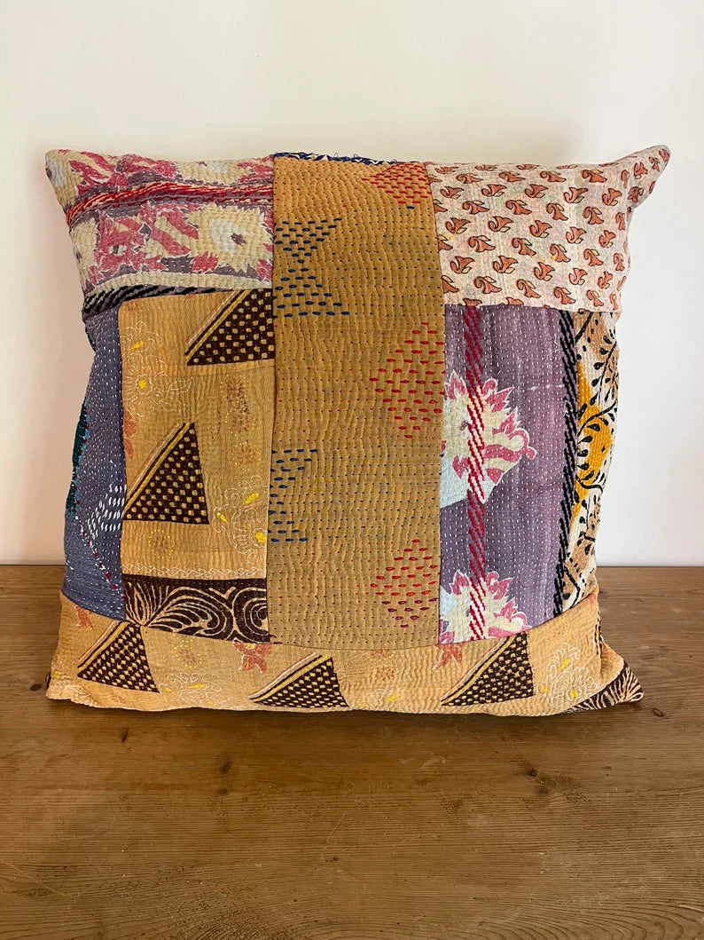 Vintage Kantha Patchwork Fabric Cushion 20"x20" - KL5