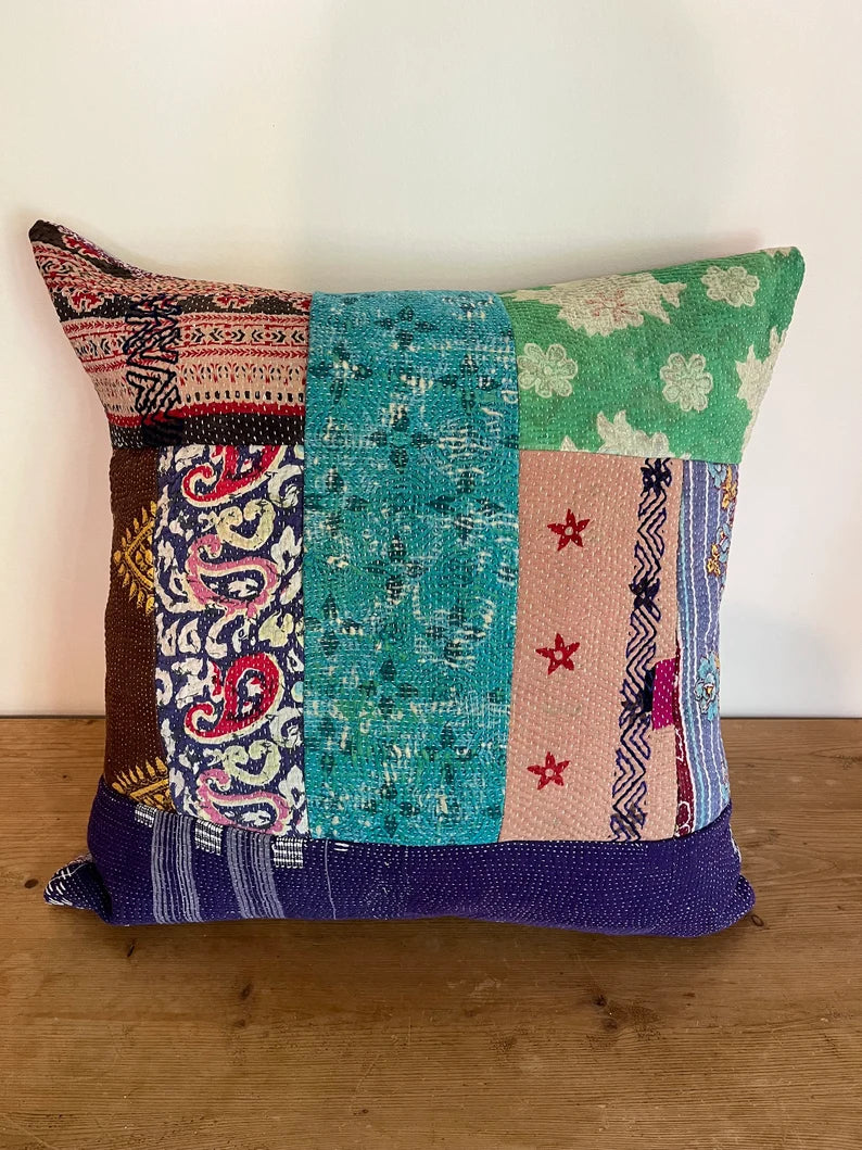 Vintage Kantha Patchwork Fabric Cushion 20"x20" - KL6