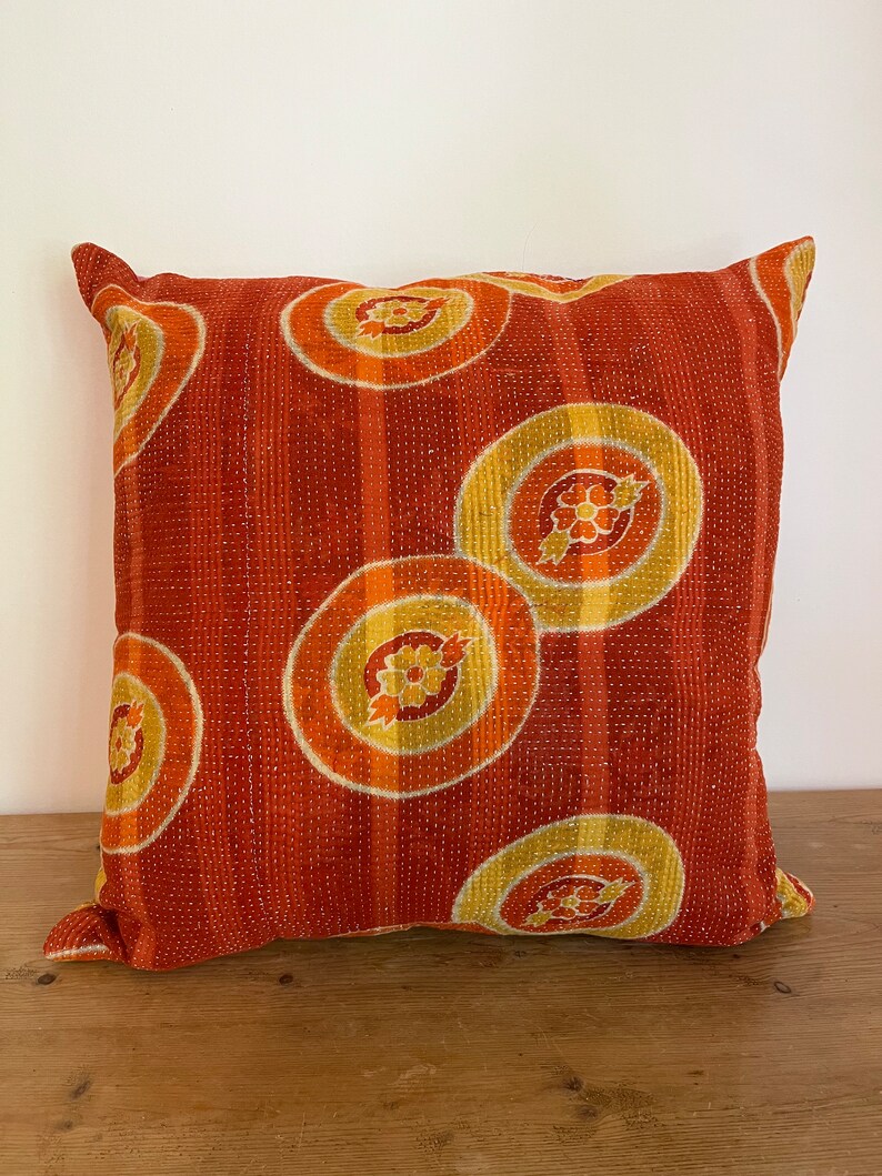 Vintage Kantha Patchwork Fabric Cushion 18x18” - K2