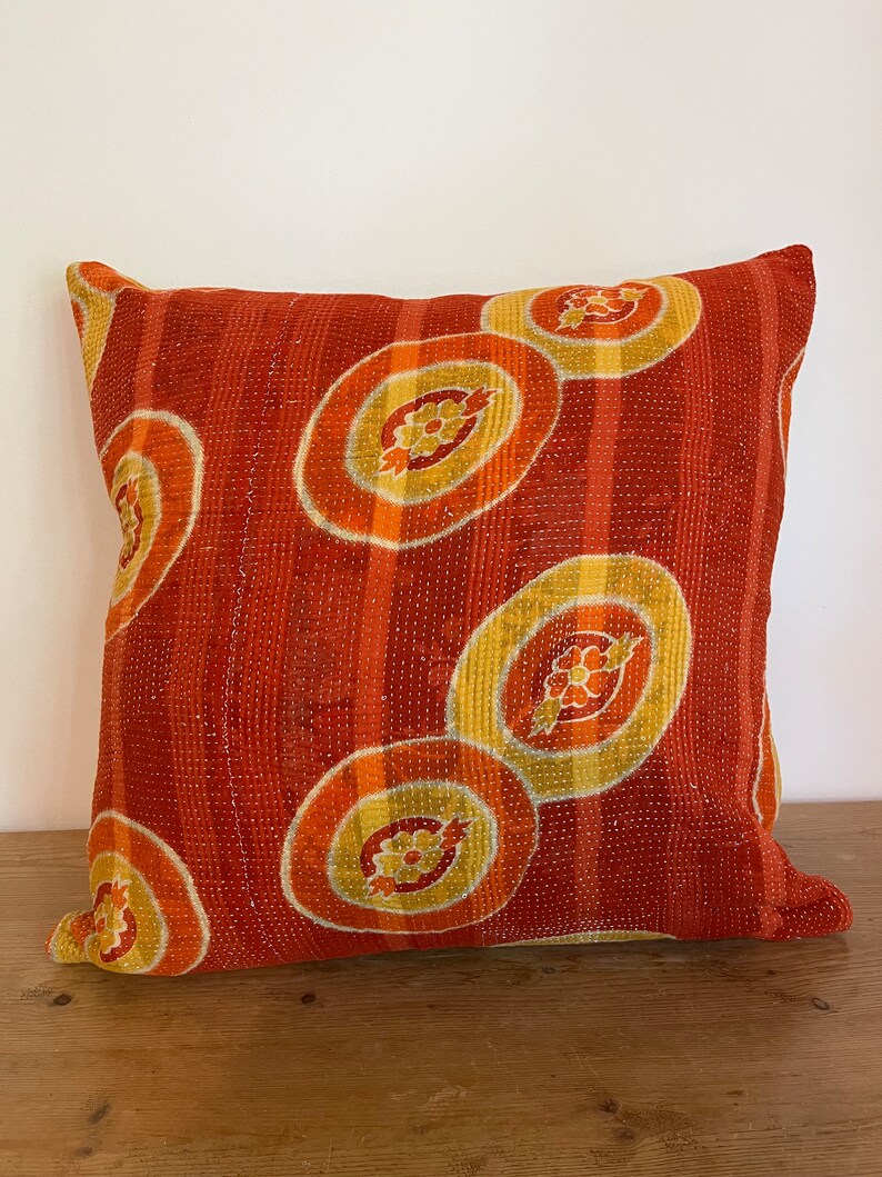 Vintage Kantha Patchwork Fabric Cushion 18x18” - K3