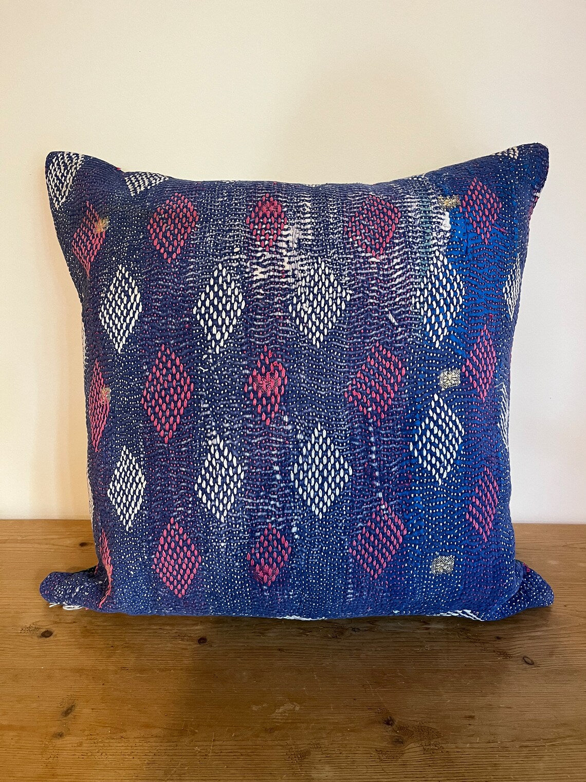 Vintage Kantha Patchwork Fabric Cushion 18x18” - K6