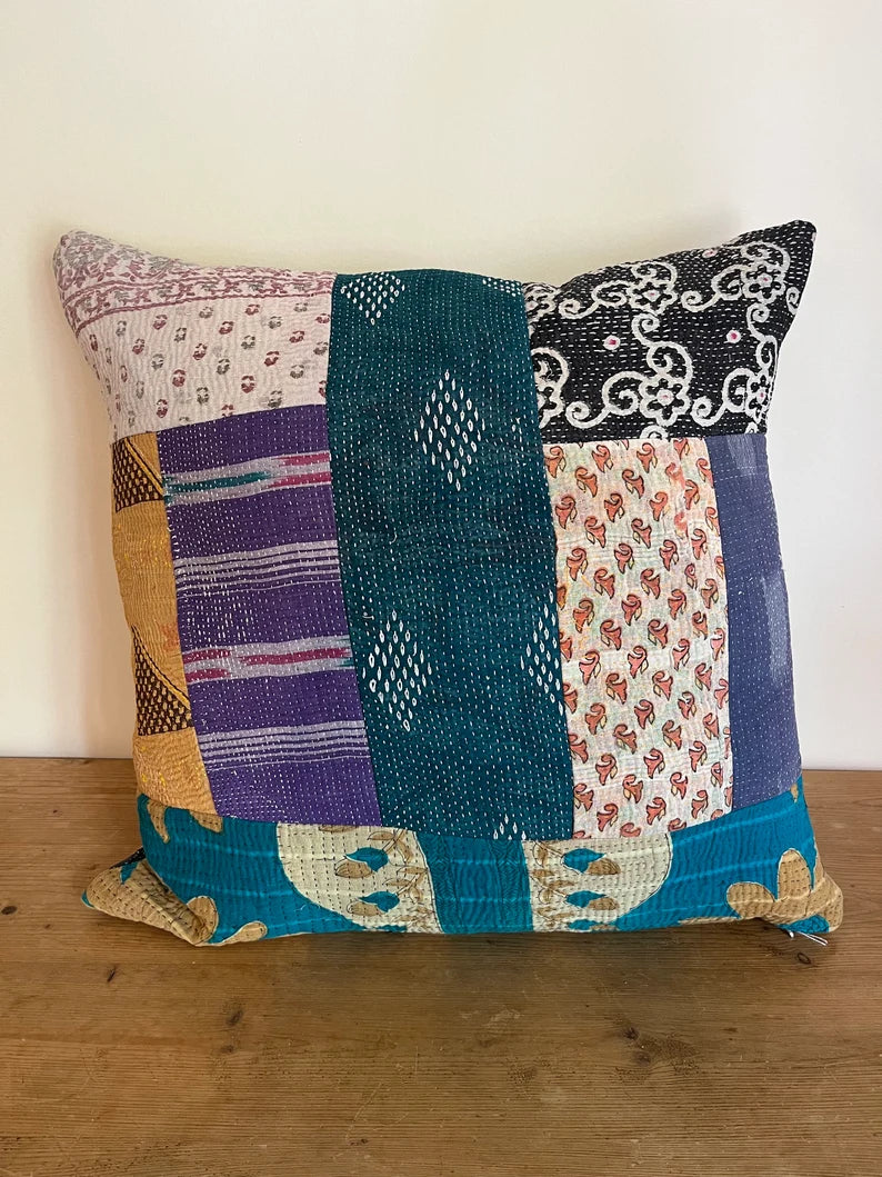 Vintage Kantha Patchwork Fabric Cushion 20"x20" - KL2