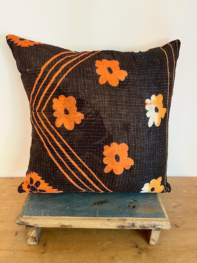 Vintage Kantha Patchwork Fabric Cushion 18x18” - K9